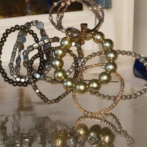 Elegant Gold Beaded Stretch Bracelet Stack 9 Bracelets